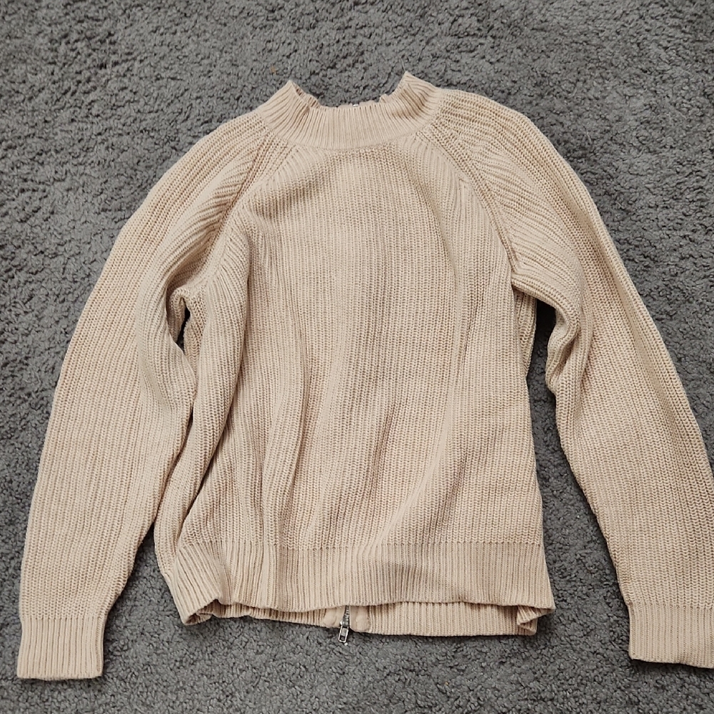 H&M | Cream / Beige Mock Neck Sweater Knit Long Sleeve Back Zip | Size M